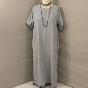 USA Made 100% Linen 20W Short Sleeve Maxi Dress Muted Lavender See Measurements